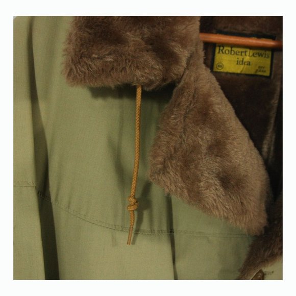 Vintage Robert Lewis Idea Faux Fur Collar Hooded Men's Tan Trench Storm Coat 46 - Picture 4 of 9